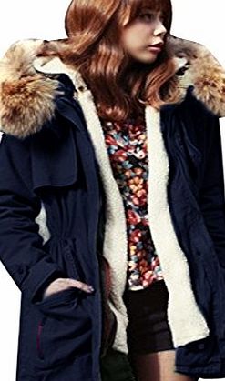 BetterMore Women Ladies Thicken Fur Collar Coat Fleece Trench Parka Zip Winter Hooded Jacket Outwear Navy Sz 14-16(L) By BetterMore Store