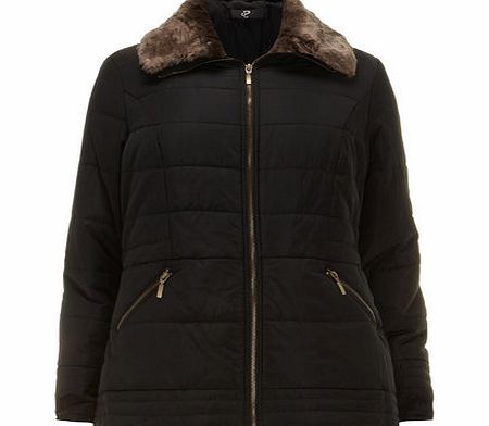 Bhs Black Fur Trim Padded Coat, black 12610508513