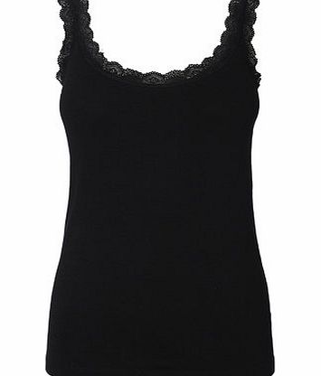 Bhs Black Lace Built Up Shoulder Vest, black