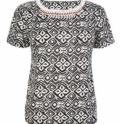 Black Print Necklace Top, black 3390750137