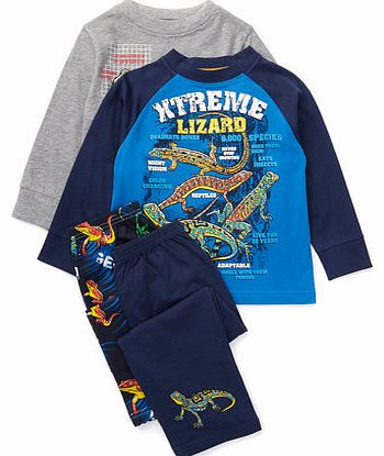 Boys 2 Pack Gecko Pyjamas With Toy, grey marl