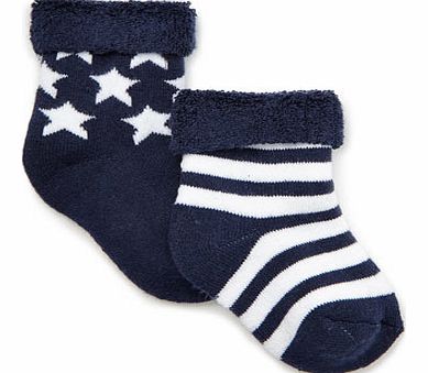 Boys 2 Pack Navy Baby Terry Sock, navy/white