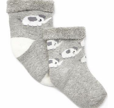 Boys 2 Pack Unisex Terry Elephant Socks, white