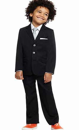 Boys Black Pinstripe 4 Piece Suit Set, black