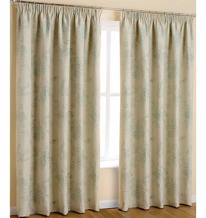 Duck Egg Floral Bird Toile Pencil Pleat Curtain,