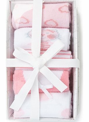 Girls 5 Pack Pink Socks In A Box, pink/white