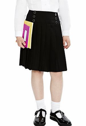 Girls Black Tammy 6 Button Longer Length Pleated