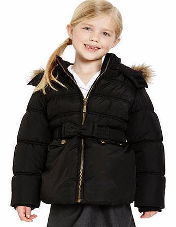 Girls Girls Black Short Line Faux Fur Trim Coat,