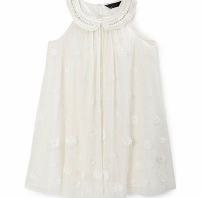 Girls Girls Ivory Flower Collar Dress, ivory