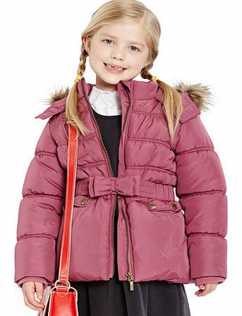 Girls Girls Pink Short Line Faux Fur Trim Coat,