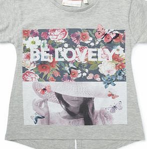 Girls Grey Be Lovely Split Back Top, grey marl