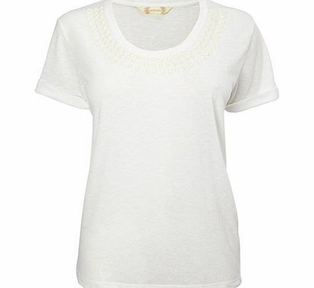 Ivory Short Sleeve Stone Neck Top, ivory