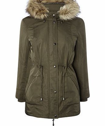 Bhs Khaki Petite Faux Fur Trim Parka, khaki 413150720