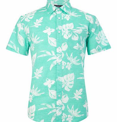 Linen Blend Printed Shirt, Green BR51D02EGRN