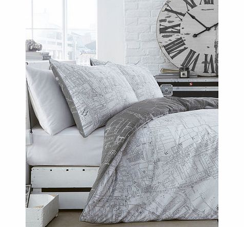 Map printed bedding set, grey 1845220870