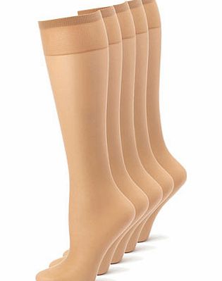 Bhs Natural Tan 5 Pack Nylon Knee Highs, natural tan