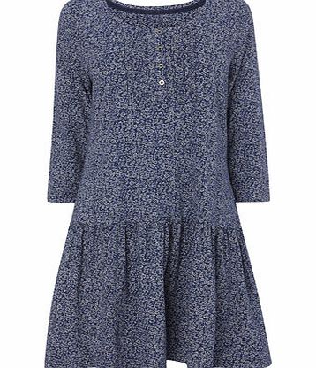 Bhs Navy 3/4 Sleeve Ditsy Dropwaist Dress, navy