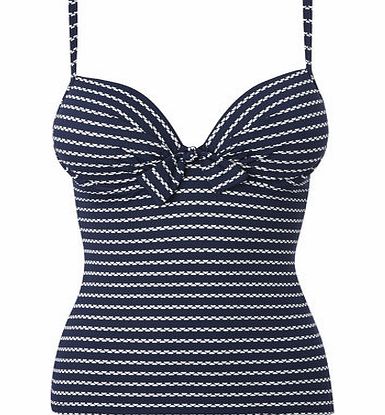 Navy And White Textured Stripe Tankini Top, navy