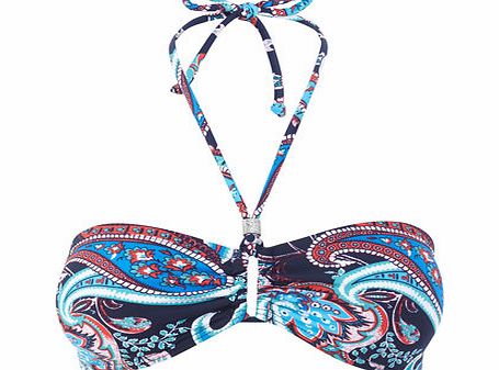 Navy Paisley Print Bikini Top, navy multi