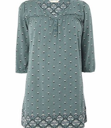 Bhs Teal 3/4 Sleeve Oriental Print Tunic, teal