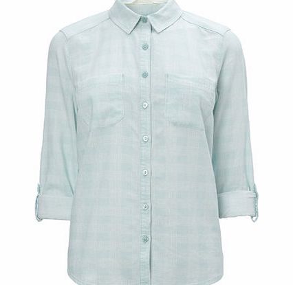 Bhs Teal Check Linen Blend Shirt, teal check