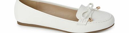 White Stylish Moccasin With Bow, white 2838420306