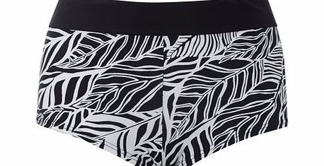 Womens Black and White Leaf Print Shorts,