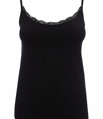 Bhs Womens Black Lace Trim Camisole Vest, black