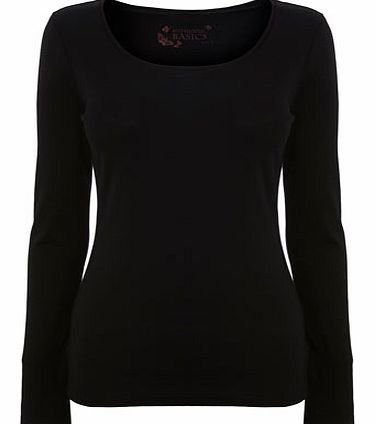 Womens Black Long Sleeve Scoop Neck Top, black