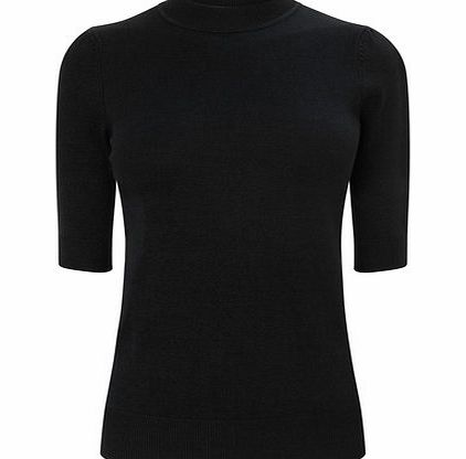 Womens Black Short Sleeved Turtle Jumper, black