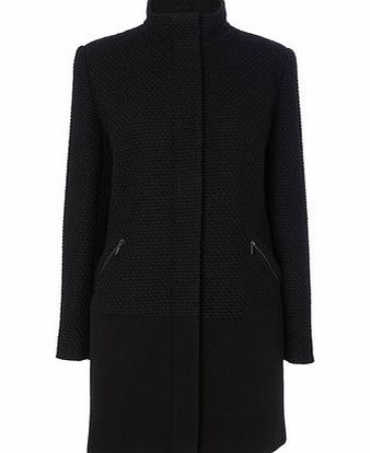 Womens Black Zip Funnel Blocked Coat, black