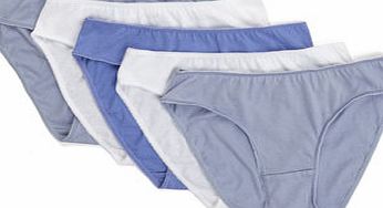 Bhs Womens Blue and White Plain 5 Pack Mini Briefs,