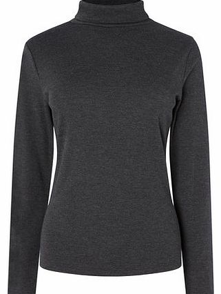 Womens Grey Long Sleeve Roll Neck Top, grey marl