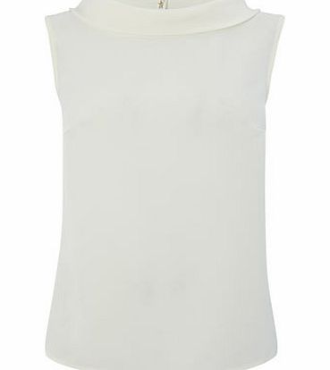 Womens Ivory Sleeveless Crepe Cowl Neck Top,