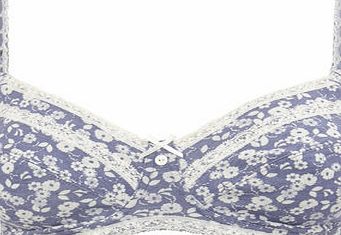 Bhs Womens White/Blue Floral Print Nonwired Bra,