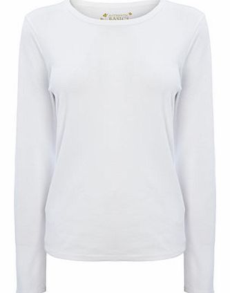 Womens White Long Sleeve Crew Neck Top, white