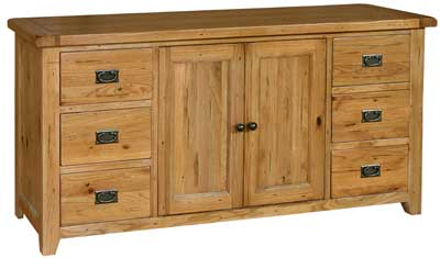 bideford Oak 6 Drawer 2 Door Wide Sideboard