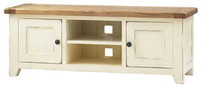 Oak and Cream Painted Long Plasma TV Unit