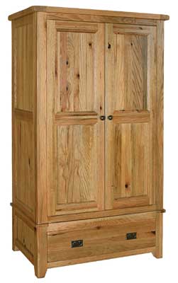 Oak Double Gents Wardrobe With Drawer