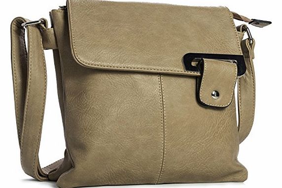 Womens Medium Trendy Messenger Cross Body Shoulder Bag (9729 Beige)