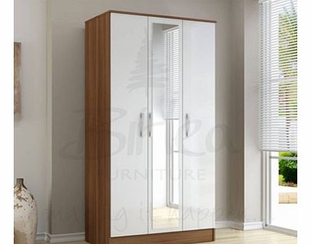 Lynx Three Door Wardrobe in Walnut and White