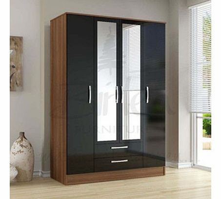 Lynx Walnut  Black Four Door Two Drawer Wardrobe