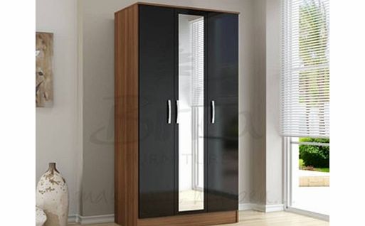 Lynx Walnut  Black Three Door Mirror Wardrobe