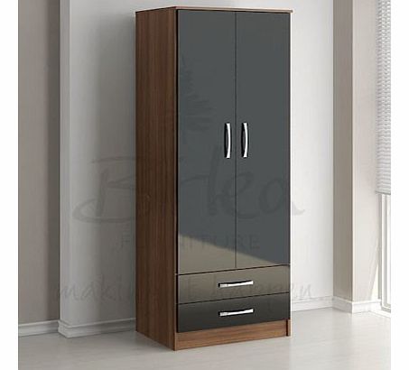 Lynx Walnut  Black Two Door Combination Wardrobe