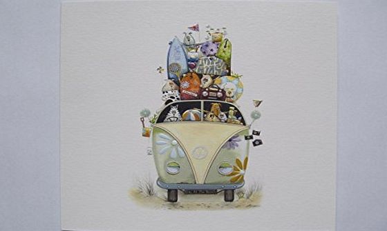 Birthday Cards General FANTASTIC COLOURFUL ANIMALS IN A VW CAMPER BIRTHDAY BLANK GREETING CARD