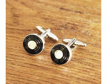 Black and Silver Round Cufflinks by Harvey Makin