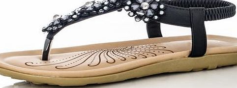 Black Flower Diamante Sandals