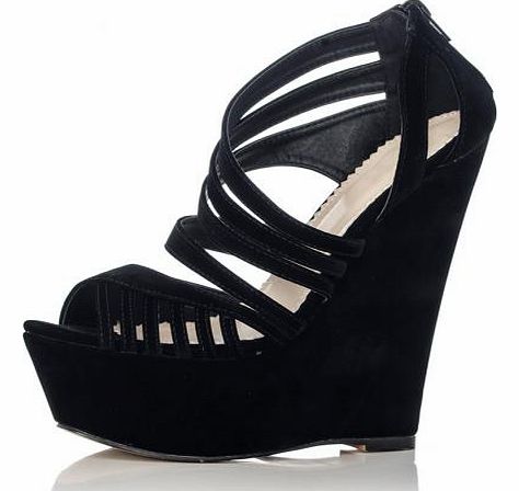Black Multi Strap Wedges