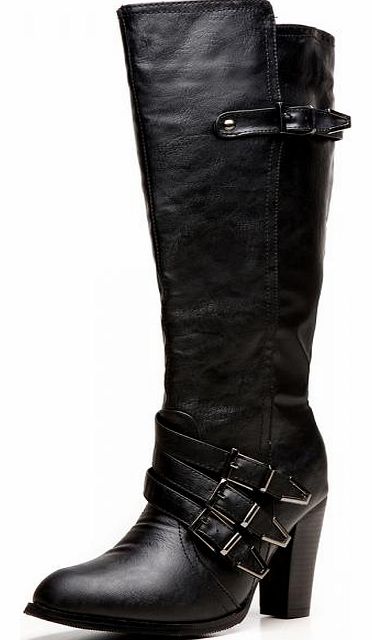 PU Buckle High Leg Boots