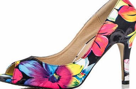 Black Satin Floral Shoes